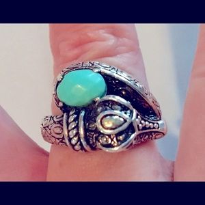 Jai John Hardy Turquoise Emerald Eyes Crocodile Ring 14K Gold Sterling Silver
